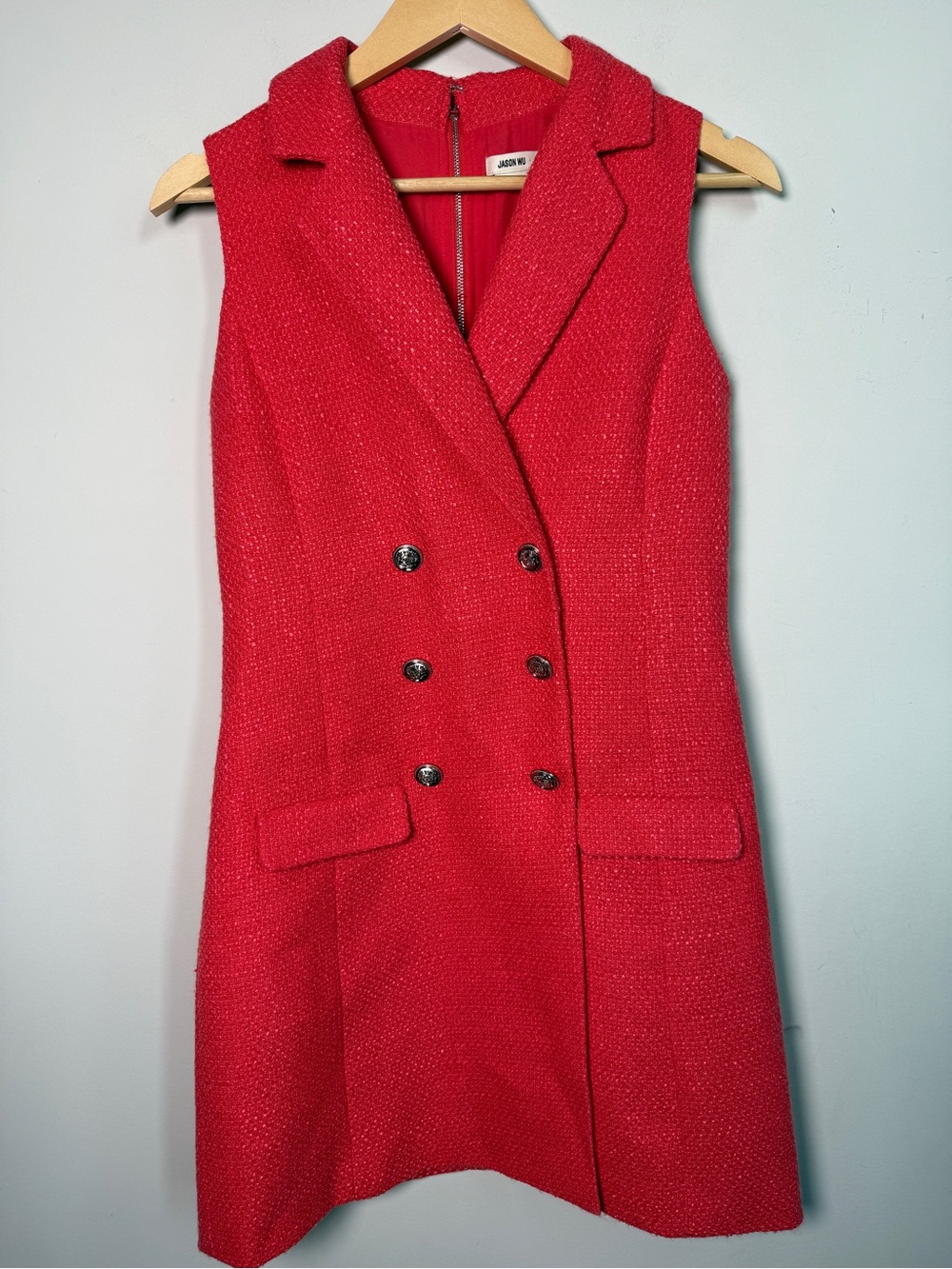 Jason Wu Coral Tweed Double-Breasted Blazer Mini Dress Sz S